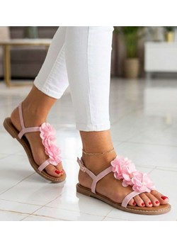 Różowe sandały z motywem kwiatów /B3-2 18780 W199/ ze sklepu Pantofelek24.pl w kategorii Sandały damskie - zdjęcie 189314985