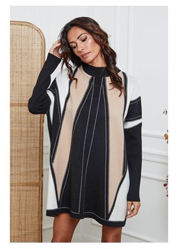 So Cachemire Sukienka dzianinowa "Jamjam" w kolorze jasnobrązowo-czarnym ze sklepu Limango Polska w kategorii Sukienki - zdjęcie 189315166