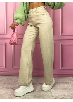 SPODNIE JEANSOWE Z SZEROKIMI NOGAWKAMI I WYSOKIM STANEM- BEŻOWE ze sklepu olika.com.pl w kategorii Jeansy damskie - zdjęcie 189315508