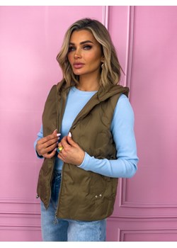 KAMIZELKA Z DZIANINOWYM KAPTUREM I ŚCIAGACZEM NA DOLE- CZEKOLADOWA ze sklepu olika.com.pl w kategorii Kamizelki damskie - zdjęcie 189315529