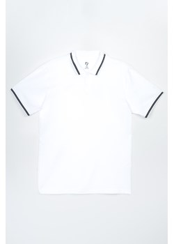 Biała koszulka polo z krótkim rękawem z kontrastowymi paskami, Rozmiar - 158, Kolor - Biały ze sklepu REPORTER w kategorii T-shirty chłopięce - zdjęcie 189316349