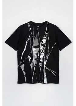 Czarny t-shirt z kontrastowym nadrukiem z przodu, Kolor - Czarny, Rozmiar - 182 ze sklepu REPORTER w kategorii T-shirty męskie - zdjęcie 189316369