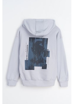 Szara bluza THICK LOOP z kapturem z grafiką z tyłu zapinana na zamek, Rozmiar - 152, Kolor - Szary ze sklepu REPORTER w kategorii Bluzy chłopięce - zdjęcie 189316417