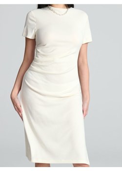 Sinsay - Sukienka midi z marszczeniami - kremowy ze sklepu Sinsay w kategorii Sukienki - zdjęcie 189317696