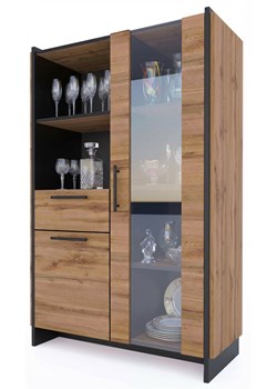 Niska witryna szklana z szufladą dąb wotan + czarny Z3-P25 ze sklepu Edinos.pl w kategorii Regały i witryny - zdjęcie 189317799