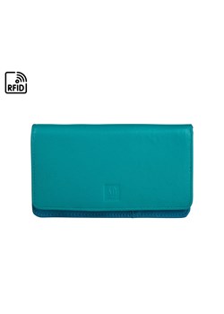 niebieski portfel skórzany damski z kolorowym wnętrzem ze sklepu Słoń Torbalski w kategorii Portfele damskie - zdjęcie 189323819