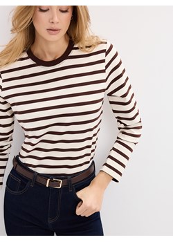 Mohito - Bawełniany longsleeve w paski - kremowy ze sklepu Mohito w kategorii Bluzki damskie - zdjęcie 189324416