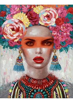 LOCOMOCEAN Obraz na płótnie "Woman Floral Headdress" - 90 x 70 cm ze sklepu Limango Polska w kategorii Obrazy - zdjęcie 189339728