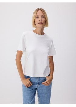 Reserved - T-shirt z bawełny merceryzowanej - biały ze sklepu Reserved w kategorii Bluzki damskie - zdjęcie 189342477