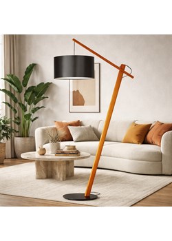 Brązowa lampa podłogowa drewniana TORINO lampa podłogowa z drewnianym stelażem ze sklepu Lysne w kategorii Lampy podłogowe - zdjęcie 189342656