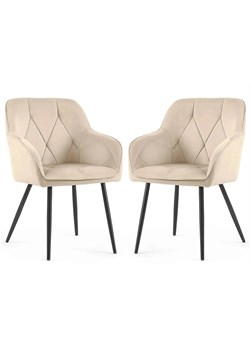 Zestaw 2 beżowych krzeseł welurowych na czarnej podstawie - Lorviano ze sklepu Edinos.pl w kategorii Krzesła - zdjęcie 189342998