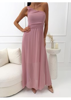 Pudrowa Szyfonowa Sukienka na Jedno Ramię ze sklepu ModnaKiecka.pl w kategorii Sukienki - zdjęcie 189346305