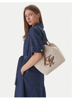 Torebka Tommy Hilfiger Th Elev Summer Bucket Canvas AW0AW18631 Beżowy ze sklepu eobuwie.pl w kategorii Torebki worki - zdjęcie 189346709