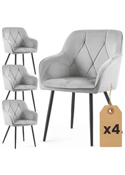Zestaw 4 jasnoszarych krzeseł welurowych z pikowaniem - Lorviano ze sklepu Edinos.pl w kategorii Krzesła - zdjęcie 189347216