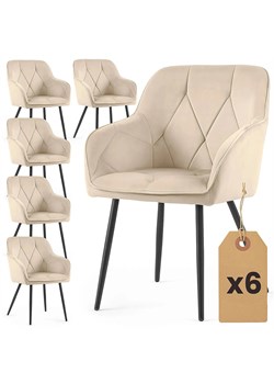 Zestaw 6 beżowych welurowych krzeseł pikowanych - Lorviano ze sklepu Edinos.pl w kategorii Krzesła - zdjęcie 189347228