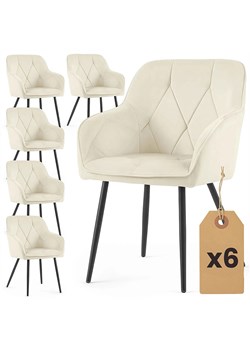 Zestaw 6 kremowych krzeseł welurowych na czarnej podstawie - Lorviano ze sklepu Edinos.pl w kategorii Krzesła - zdjęcie 189347246