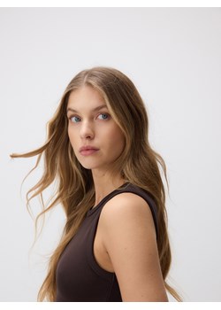 Reserved - Bawełniany top - ciemnobrązowy ze sklepu Reserved w kategorii Bluzki damskie - zdjęcie 189348207