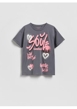 Reserved - T-shirt z nadrukiem - ciemnoszary ze sklepu Reserved w kategorii Bluzki dziewczęce - zdjęcie 189348349
