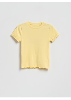 Reserved - Bawełniany t-shirt z falbankami - jasnożółty ze sklepu Reserved w kategorii Bluzki dziewczęce - zdjęcie 189348355
