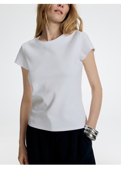 Reserved - T-shirt z bawełny merceryzowanej - biały ze sklepu Reserved w kategorii Bluzki damskie - zdjęcie 189348525