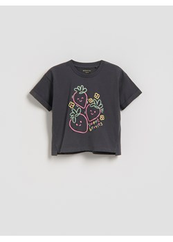 Reserved - Bawełniany t-shirt z nadrukiem - ciemnoszary ze sklepu Reserved w kategorii Bluzki dziewczęce - zdjęcie 189348595