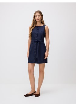 Reserved - Lniana sukienka mini - granatowy ze sklepu Reserved w kategorii Sukienki - zdjęcie 189348778