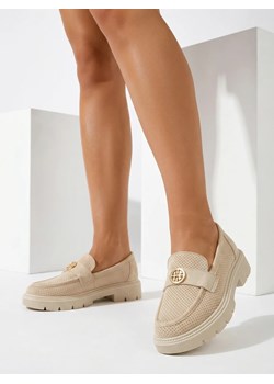 Loafers damskie Callista beżowe z eko-zamszu na płaskiej podeszwie 4 cm ze sklepu royalfashion.pl w kategorii Mokasyny damskie - zdjęcie 189364345
