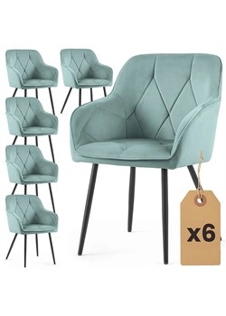 zestaw 6 turkusowych krzeseł tapicerowanych z pikowaniem - Lorviano ze sklepu Edinos.pl w kategorii Krzesła - zdjęcie 189364995