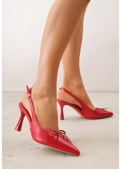 Czerwone Szpilki VICES z Odkrytą Piętą i Ozdobnym Gorsetowym Sznurowaniem Aziruna ze sklepu born2be.pl w kategorii Czółenka - zdjęcie 189365465