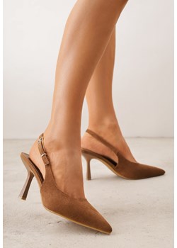 Jasnobrązowe Szpilki VICES z Imitacji Zamszu z Odkrytą Piętą i Podłużną Klamrą Natterea ze sklepu born2be.pl w kategorii Czółenka - zdjęcie 189373649