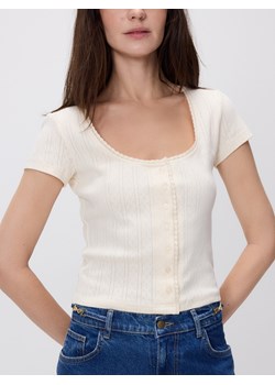 Reserved - Bawełniany t-shirt z guzikami - złamana biel ze sklepu Reserved w kategorii Bluzki damskie - zdjęcie 189373906
