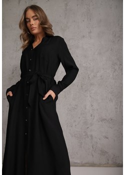 Czarna Sukienka z Wiskozą o Koszulowym Kroju z Wiązanym Paskiem Rissanni ze sklepu renee.pl w kategorii Sukienki - zdjęcie 189383239