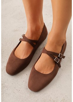 Brązowe Balerinki w Stylu Mary Jane VICES z Imitacji Zamszu Natinare ze sklepu renee.pl w kategorii Balerinki - zdjęcie 189383986