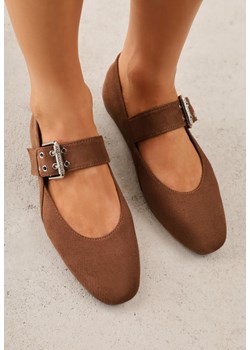 Brązowe Balerinki Vices w Krowie Łaty ze Skórzaną Wkładką i Szerokim Paskiem ze Sprzączką Rilucea ze sklepu born2be.pl w kategorii Balerinki - zdjęcie 189384338
