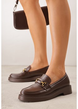 Brązowe Klasyczne Mokasyny VICES z Elegancką Aplikacją i Skórzaną Wkładką Anatope ze sklepu born2be.pl w kategorii Mokasyny damskie - zdjęcie 189384449