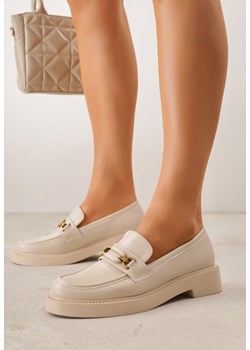 Beżowe Klasyczne Mokasyny VICES z Elegancką Aplikacją i Skórzaną Wkładką Anatope ze sklepu born2be.pl w kategorii Mokasyny damskie - zdjęcie 189384458