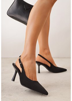 Czarne Szpilki VICES z Imitacji Zamszu z Odkrytą Piętą i Podłużną Klamrą Natterea ze sklepu born2be.pl w kategorii Czółenka - zdjęcie 189384566