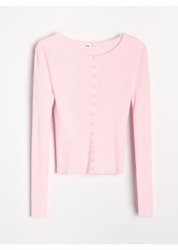 Sinsay - Prążkowany kardigan z wiskozą - różowy ze sklepu Sinsay w kategorii Swetry damskie - zdjęcie 189390589