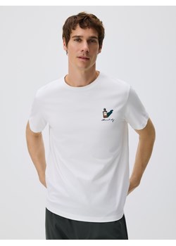 Reserved - T-shirt regular z bawełny merceryzowanej - biały ze sklepu Reserved w kategorii T-shirty męskie - zdjęcie 189391028