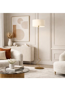 Lampa podłogowa do salonu w stylu klasycznym JERSEY z abażurem ecru i podstawą w starym złocie ze sklepu Lysne w kategorii Lampy podłogowe - zdjęcie 189392289