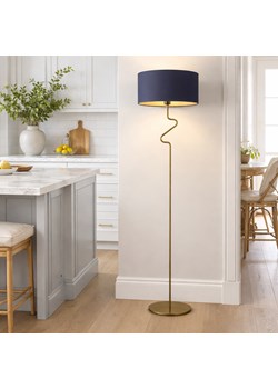 Nowoczesna lampa stojąca MORONI GOLD z szerokim kloszem  w kolorze granatu ze złotym wnętrzem ze sklepu Lysne w kategorii Lampy podłogowe - zdjęcie 189392325