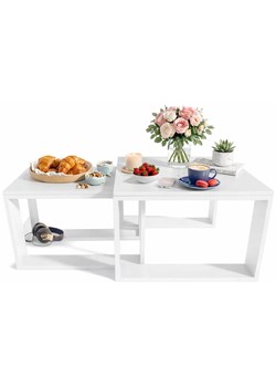 Komplet Dwóch Białych Stolików Kawowych F7-A05 ze sklepu Edinos.pl w kategorii Stoliki kawowe - zdjęcie 189392548