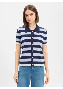 JOOP! Damska koszula z dzianiny - Kasha Kobiety Sztuczne włókno granatowy w paski ze sklepu vangraaf w kategorii Swetry damskie - zdjęcie 189395967