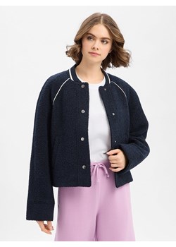 Opus Bluza damska z zawartością wełny - Hirona Kobiety granatowy wypukły wzór tkaniny ze sklepu vangraaf w kategorii Kurtki damskie - zdjęcie 189395988