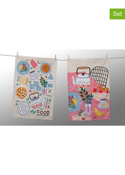 Folkifreckles Ściereczki (2 szt.) "Food" w kolorze kremowym ze wzorem - 65 x 47 cm ze sklepu Limango Polska w kategorii Ścierki kuchenne - zdjęcie 189399628