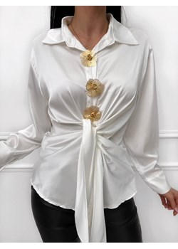 Kremowa Satynowa Koszula z Wiązaniem ze sklepu ModnaKiecka.pl w kategorii Koszule damskie - zdjęcie 189406708