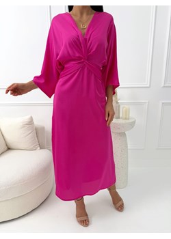 Różowa Satynowa Sukienka Midi ze sklepu ModnaKiecka.pl w kategorii Sukienki - zdjęcie 189406718