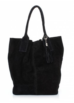 Torebka skórzana  Shopper bag zamsz naturalny Czarna ze sklepu PaniTorbalska w kategorii Torby Shopper bag - zdjęcie 24523239