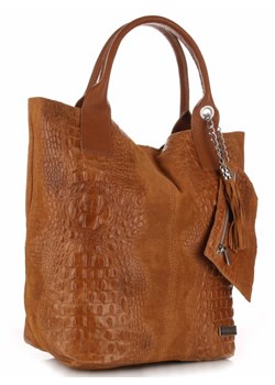 Torebki Skórzane VITTORIA GOTTI Made in Italy Shopper bag Aligator Ruda ze sklepu PaniTorbalska w kategorii Torby Shopper bag - zdjęcie 28489477