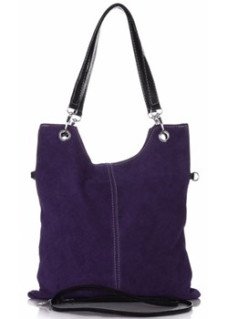 Uniwersalne Torebki Skórzane XL Zamsz Naturalny Fioletowa ze sklepu PaniTorbalska w kategorii Torby Shopper bag - zdjęcie 38029179